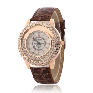 2 Pcs Fashion Ladies Dress Colorful Leather Band Crystal Women Quartz Watch BROWN COLOUR