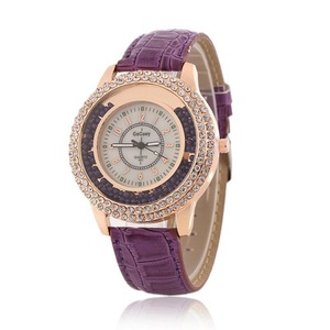 2 Pcs Fashion Ladies Dress Colorful Leather Band Crystal Women Quartz Watch PURPLE COLOUR