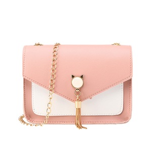 2 Pcs Fashion new Ladies Korean version of the contrast color shoulder tassel small square bag women cat crossbody bag