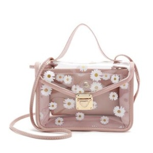 2 Pcs Fashion Women Transparent Daisy Pattern Shoulder Bag Hardware Chain Strap Color Block Lady Messenger Handbag Composite Tote
