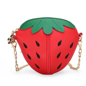 2 Pcs Lovely Children Girls PU Leather Shoulder Bag Cute Strawberry Chain Baby Crossbody Bags Kids Gift Small Coin Pouch Money Holder