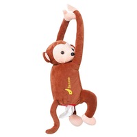 2 Pcs Multifunctional Car Tissue Box Cute Cartoon Paper Napkin Box Monkey Hanging Ornament Brown