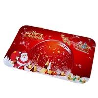 2 Pcs New Christmas Snowman Printed Soft Flannel Floor Mat Bathroom Anti Slip Mat Rug red_40*60cm