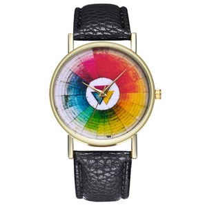 2 Pcs Vintage Color Wheel Color Board Women Classic Style Leather Band Quartz Watch
