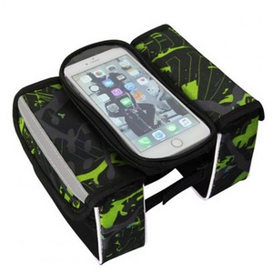 2 Pcs Waterproof Bike Bag Frame Front Head Top Tube Cycling Bag Touch Screen Bicycle Bag Accessories green