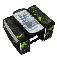 2 Pcs Waterproof Bike Bag Frame Front Head Top Tube Cycling Bag Touch Screen Bicycle Bag Accessories green