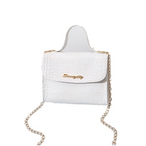 2 Pcs Women Crocodile Pattern Small Handbag Chain Square Bag Fashion Crossbody Shoulder Bag White