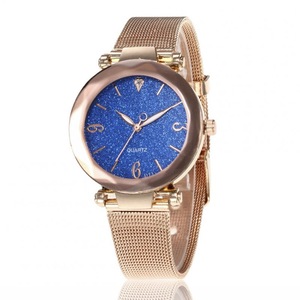 2 Pcs Women Fashion Quartz Wrist Watch Stainless Steel Strap Buckle and Watchcase Watch blue