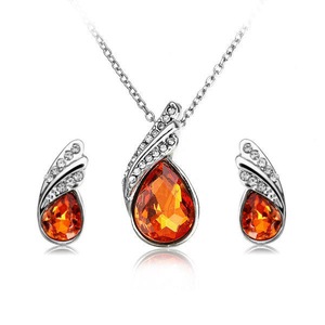 2 set Crystal Water Drop Necklace Earrings Jewelry Set Silver Plated Jewelry Gift for Women 04 COLOR