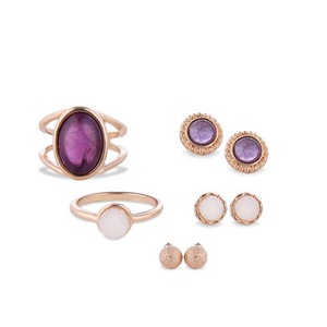 2 Set of Gold Silver Plated Gem Rings Crystal Earrings Jewelry Set