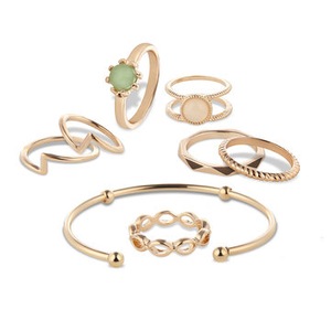 2 Sets Gold Silver Plated Crystal Rings Women Bracelets Jewelry Set GOLD COLOUR