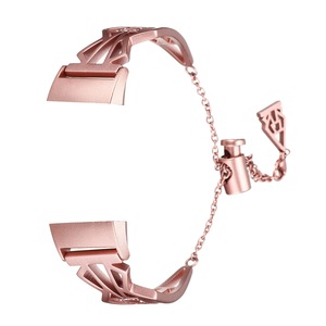 21x7x2cm Stainless Steel Smart Watch Band Straps Replacement for Fitbit Charge 3 ROSE PINK COLOR