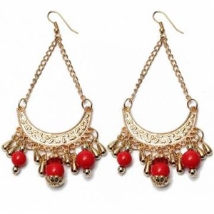 2Pair Vintage Beads Hollowed Tassel Long Drop Dangle Earrings Jewelry