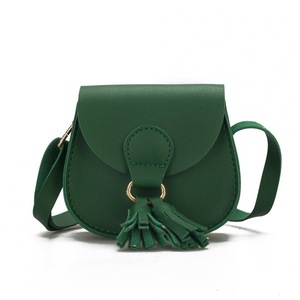 2PC Children Fashion Wallet Mini Satchel Portable Bag with Tassel Single-shoulder Bag green