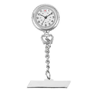 2PC Nurse Silver White Dial Quartz Pocket Watch Clear Cover Pin