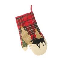 2PC Plaid Oven Gloves Kitchen Microwave Oven Insulation Placemat Mitts Christmas Decoration red