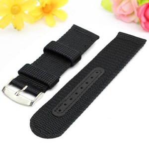 2PCS 24mm Waterproof Watch Band Mens Army Military Nylon Canvas Wrist Bracelet Strap Replacement BLACK COLOR