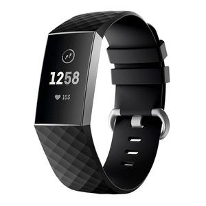 2PCS 8 Colors Silicone Diamond Pattern Smart Bracelet Watch Band Replacement Accessories For Fitbit Charge 3 BLACK COLOR