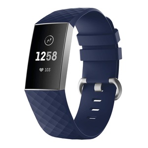 2PCS 8 Colors Silicone Diamond Pattern Smart Bracelet Watch Band Replacement Accessories For Fitbit Charge 3 BLUE COLOR