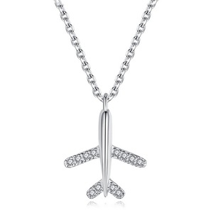 2PCS Airplane Silver plating Pendant Necklace for Women Clavicle Chain Jewelry