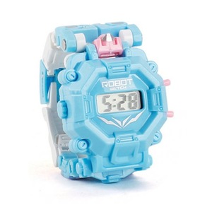 2Pcs Cartoon Transformable Robot Electronic Wristwatch Digital Display Watch Child Boy Girl Toy light blue