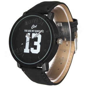 2Pcs Casual Big Dial PU Leather Band Unisex Analog Watch