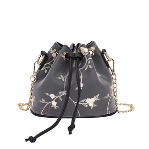 2Pcs Casual PU Shoulder Bag Printed Flower Ladies Handbag Mesh Messenger Bag (Black)