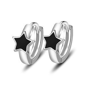 2PCS Copper Black Star Stud Earrings for Women Fashion Jewelry