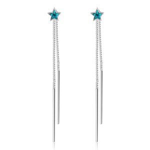 2PCS Copper Blue Star Long Tassel Earrings For Women Wedding Party Jewelry Gift