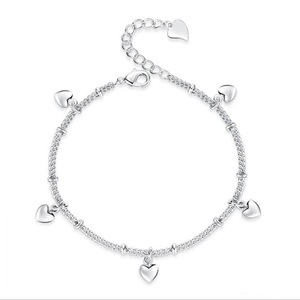 2PCS Copper Bracelets for Women Five Love Heart Charm Silver Chain Bracelet Gift Wedding Lucky Fine Jewelry