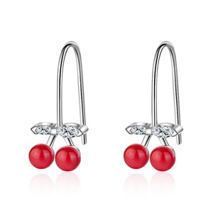 2PCS Copper Cute Red Cherry Simple Earrings Fashion Classic Hook Jewelry for Female Gift