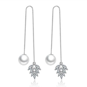 2PCS Copper Drop Earrings Temperament Sweet Jewelry Ice Leaves Long Earrings Female Jewelry
