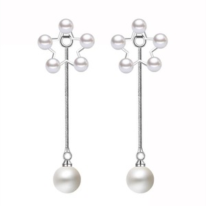 2PCS Copper Fashion Popular Female Earrings Temperament with Tassel Long Paragraph Pentagonal Earrings Jewelry
