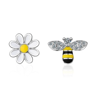 2PCS Copper Honey Bee Earrings Sun Flower Earrings for Women Pendientes Jewelry