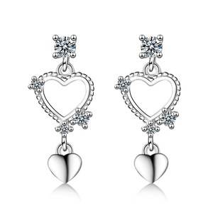 2PCS Copper Jewelry Double Heart Pendant Earrings for Women Lady Gift Trendy Classic