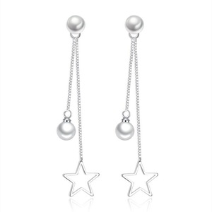 2PCS Copper Jewelry Fashion Earrings Retro Long Tassel Hollow Pentagram Pop Earrings