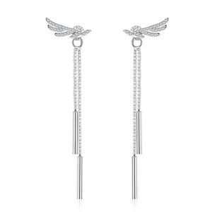2PCS Copper Jewelry Fashion Woman Earring Retro Angel Wings Long Tassel Earrings