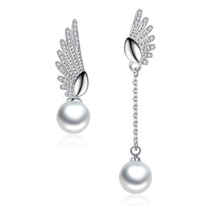 2PCS Copper Jewelry Fashion Woman Earrings Retro Angel Wings Long Tassel Earrings