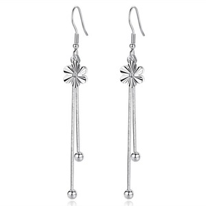 2PCS Copper Jewelry Fashion Woman Earrings Retro Flower Long Tassel Earrings