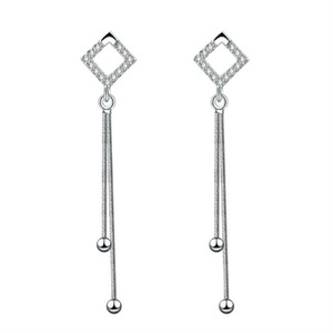 2PCS Copper Jewelry Fashion Woman Earrings Retro Hollow Square Long Tassel Earrings