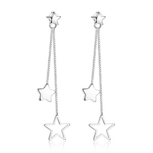 2PCS Copper Jewelry Fashion Woman Earrings Retro Pentagram Long Tassel Hanging Earrings