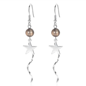 2PCS Copper Jewelry Fashion Woman Earrings Retro Pentagram Long Tassel Hook Earrings