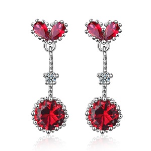 2PCS Copper Jewelry Heart Passionate Red Pendant Earrings for Women Gift