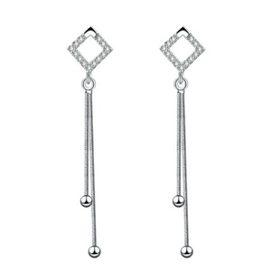 2PCS Copper Jewelry Simple Hollow Shaped Long Earrings Tassel Geometric Drop Earrings