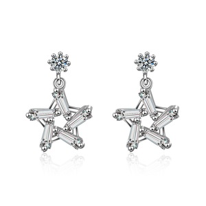 2PCS Copper Jewelry Star Design Stud Earrings for Women Gift