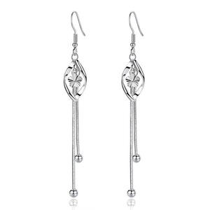 2PCS Copper Jewelry Woman Fashion Earring Retro Long Tassel Flower Pop Earrings