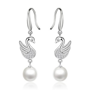 2PCS Copper Jewelry Woman Fashion Earring Retro Long Tassel Swan Pop Hook Earrings
