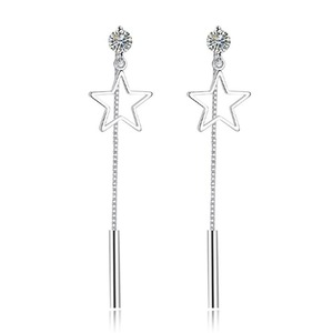 2PCS Copper Jewelry Woman Fashion Earrings Retro Long Tassel Pentagram Pop Earrings