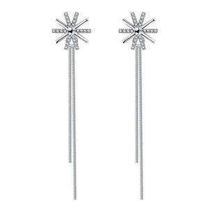 2PCS Copper Jewelry Woman Fashion Retro Long Tassel Hollow Flower Pop Earrings