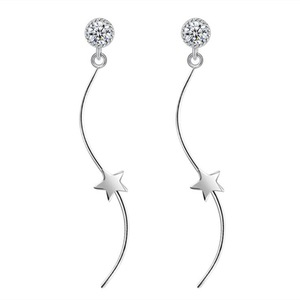 2PCS Copper Jewelry Woman Fashion Retro Long Tassel Star Pop Hook Earrings